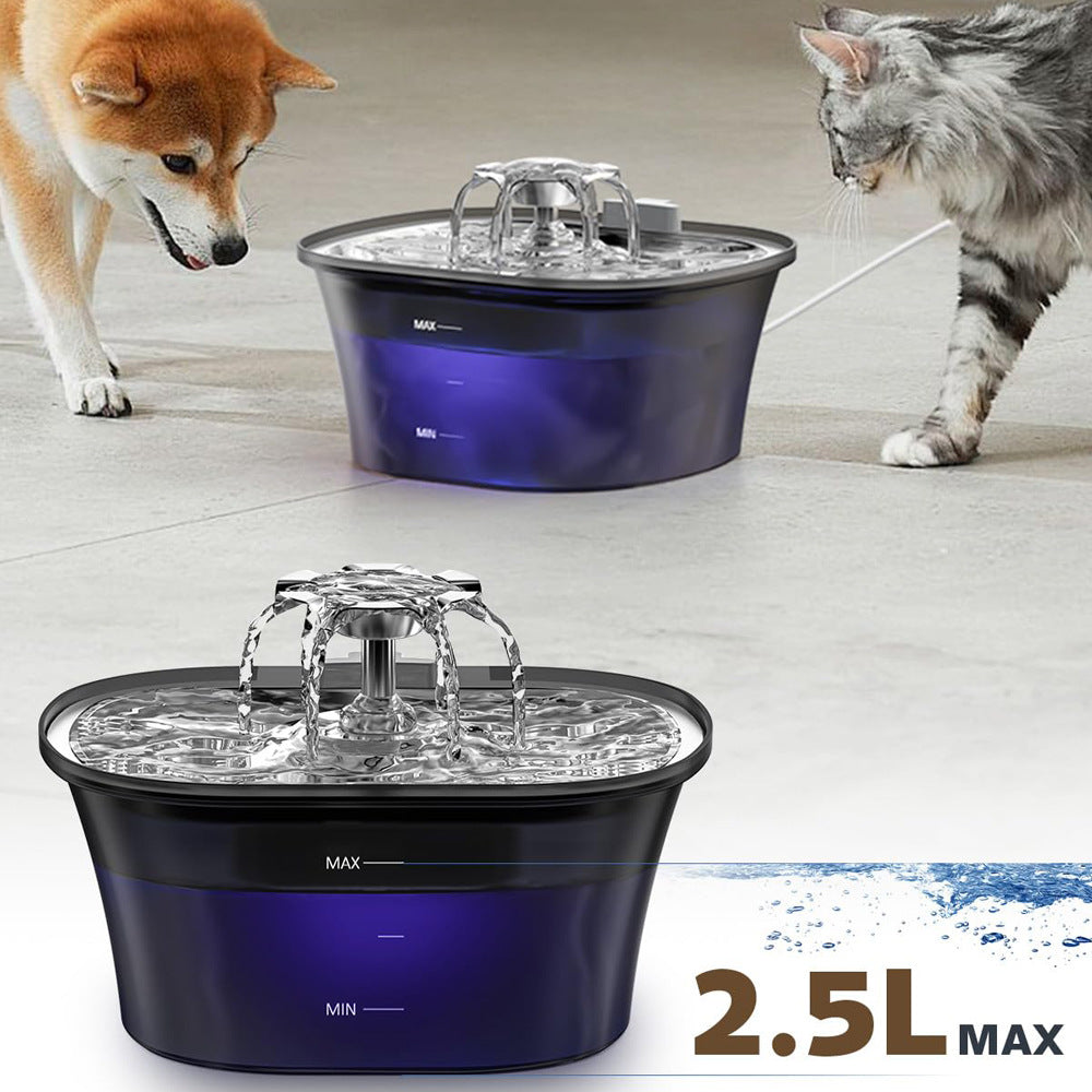 2.5L Stainless Steel Pet Water Fountain with Quiet Pump & 5-Stage Filter