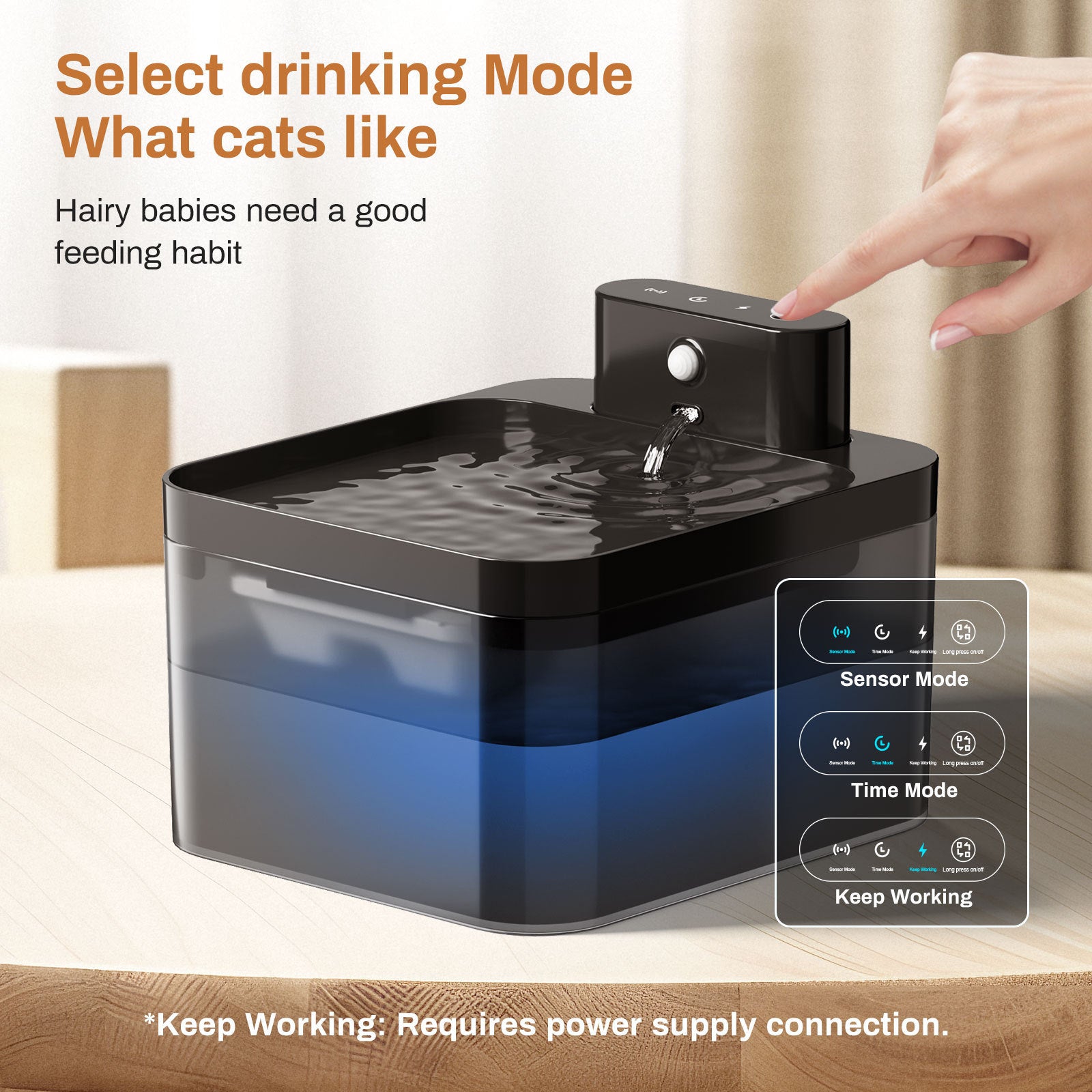 2.2L Rechargeable Pet Water Fountain with Sensor and Timed Modes