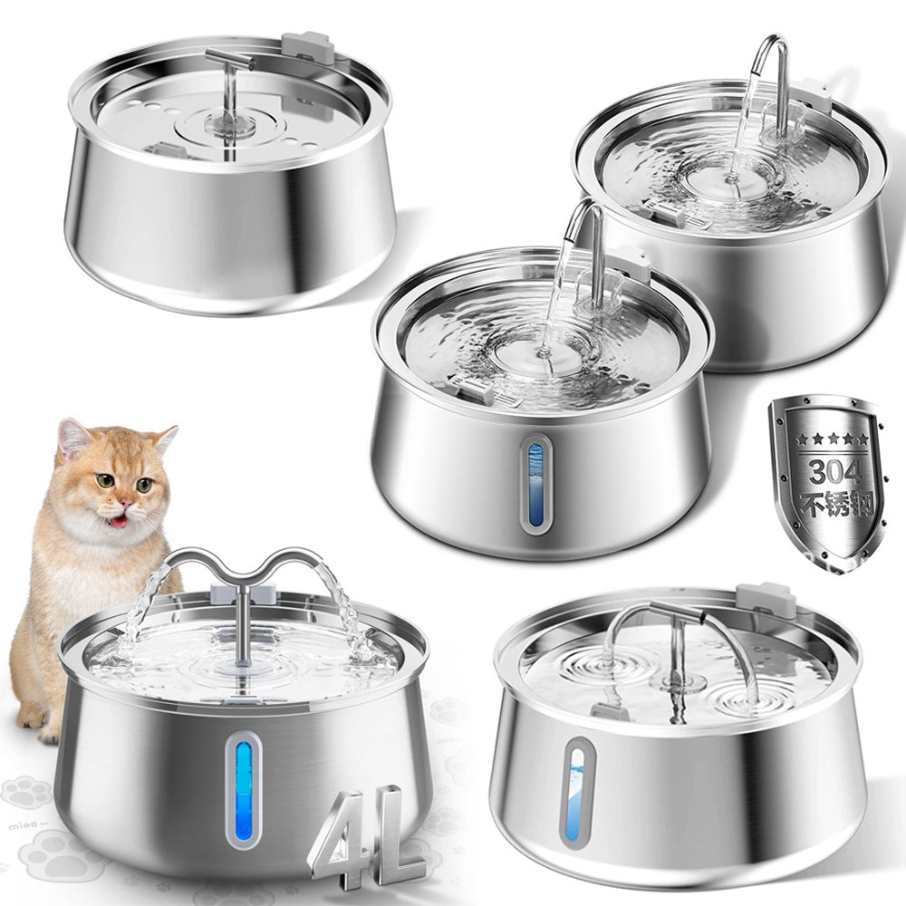 4L Stainless Steel Pet Water Fountain with Faucet Design & Silent Pump