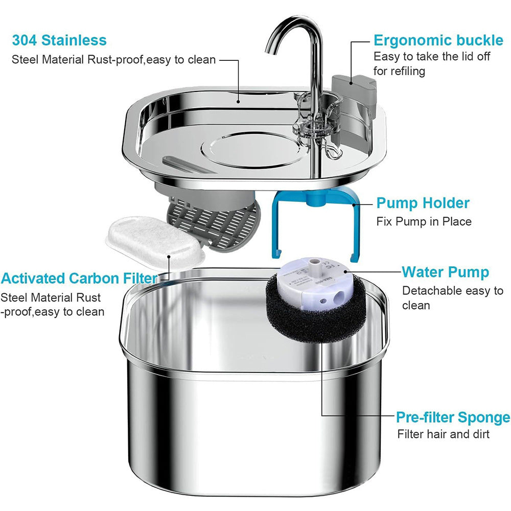 3.2L Stainless Steel Pet Water Fountain with Filtration for Cats & Dogs