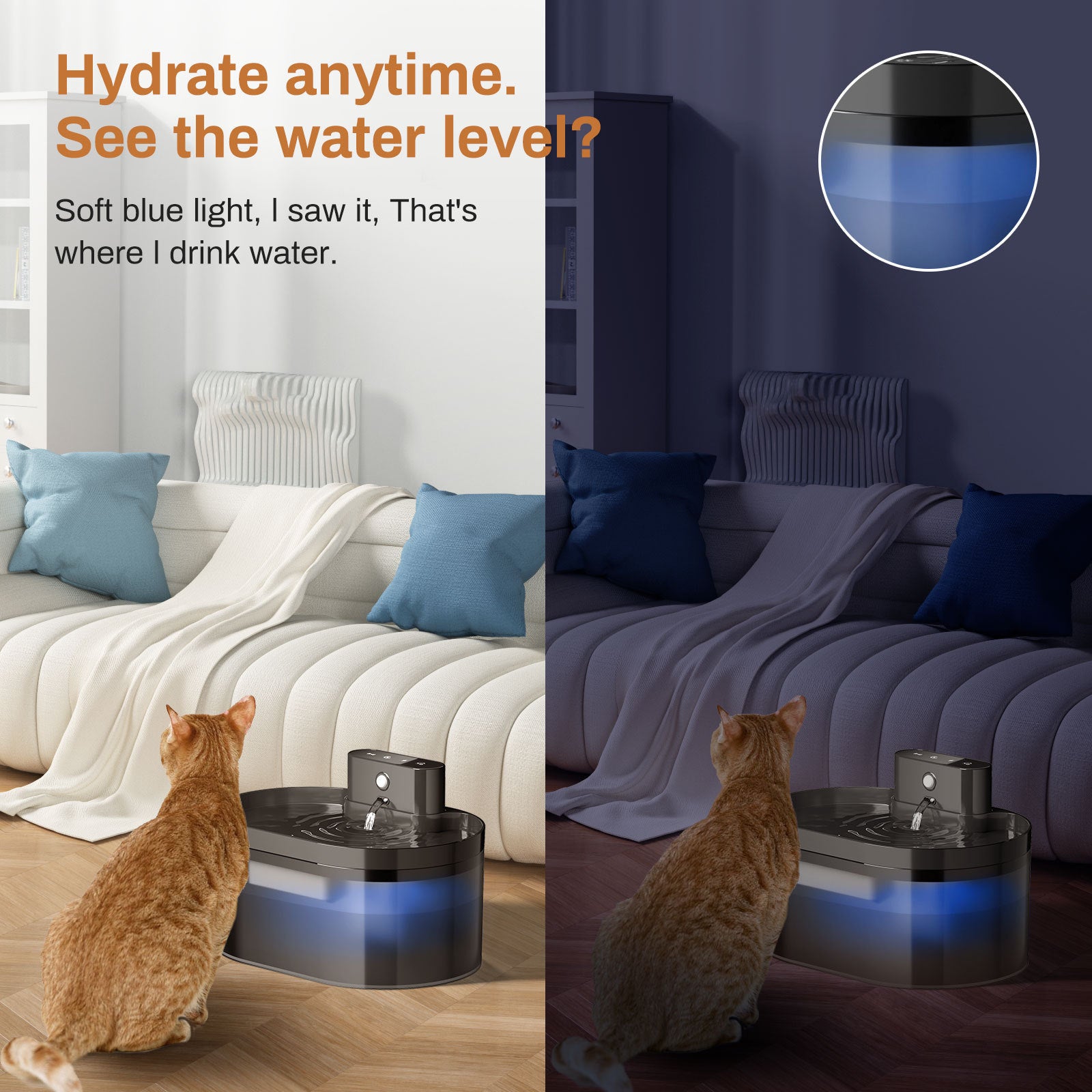 2.2L Rechargeable Pet Water Fountain with Sensor and Timed Modes