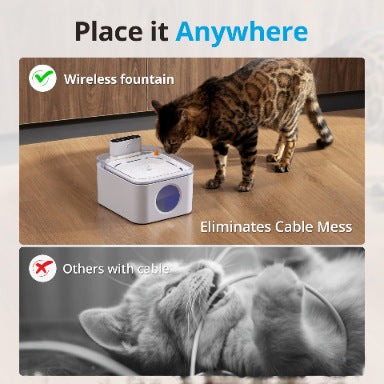 2.8L Rechargeable Wireless Pet Water Fountain with Sensor & Filtration