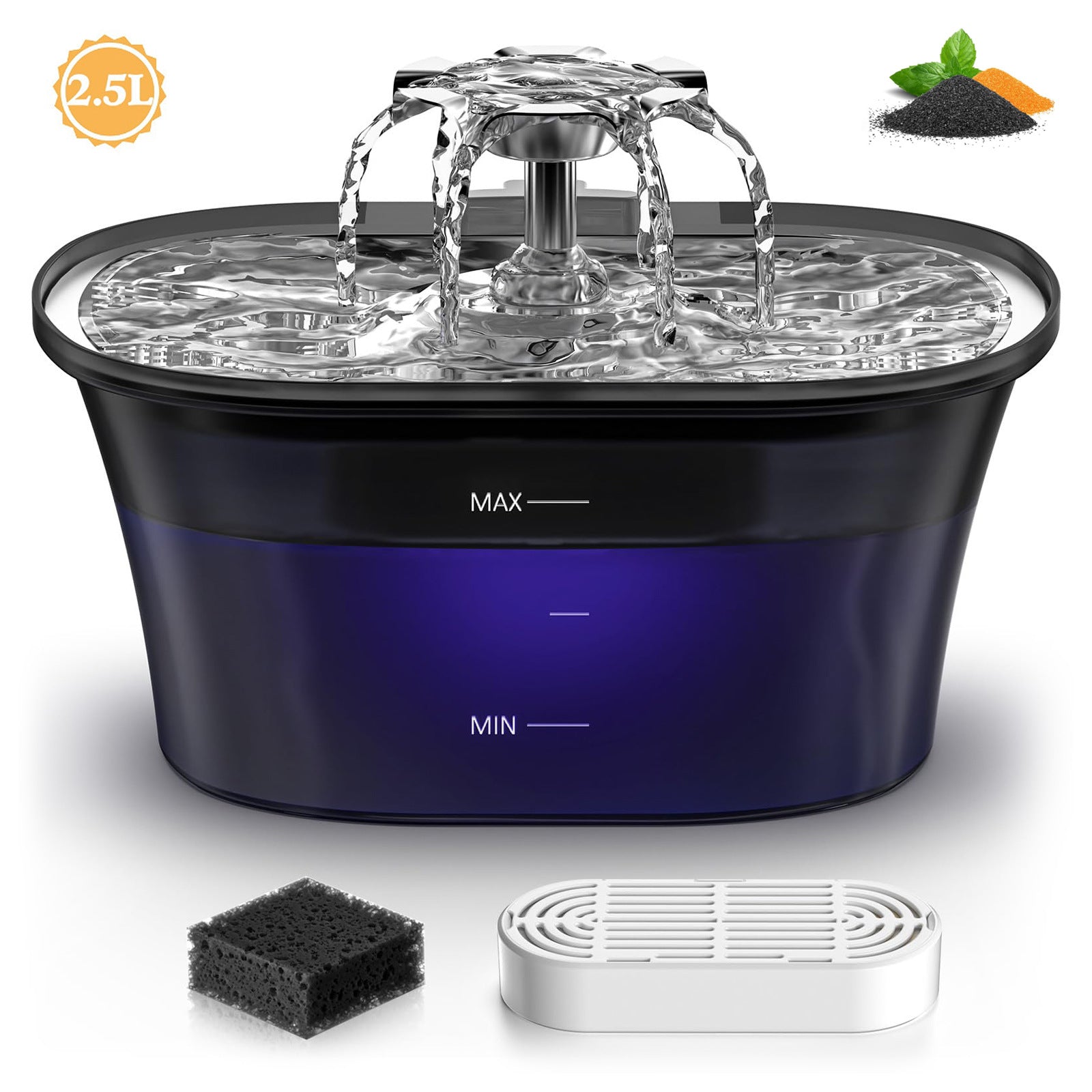 2.5L Stainless Steel Pet Water Fountain with Quiet Pump & 5-Stage Filter