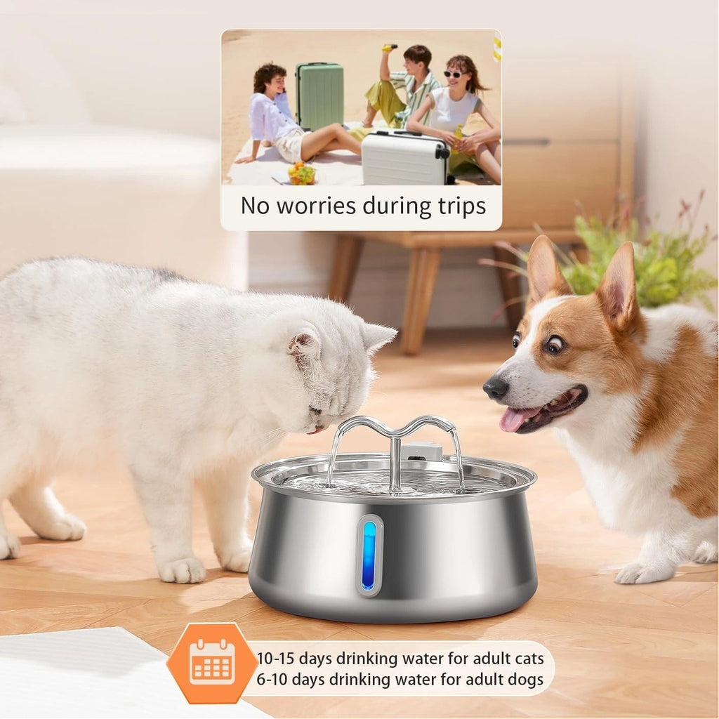 4L Stainless Steel Pet Water Fountain with Faucet Design & Silent Pump
