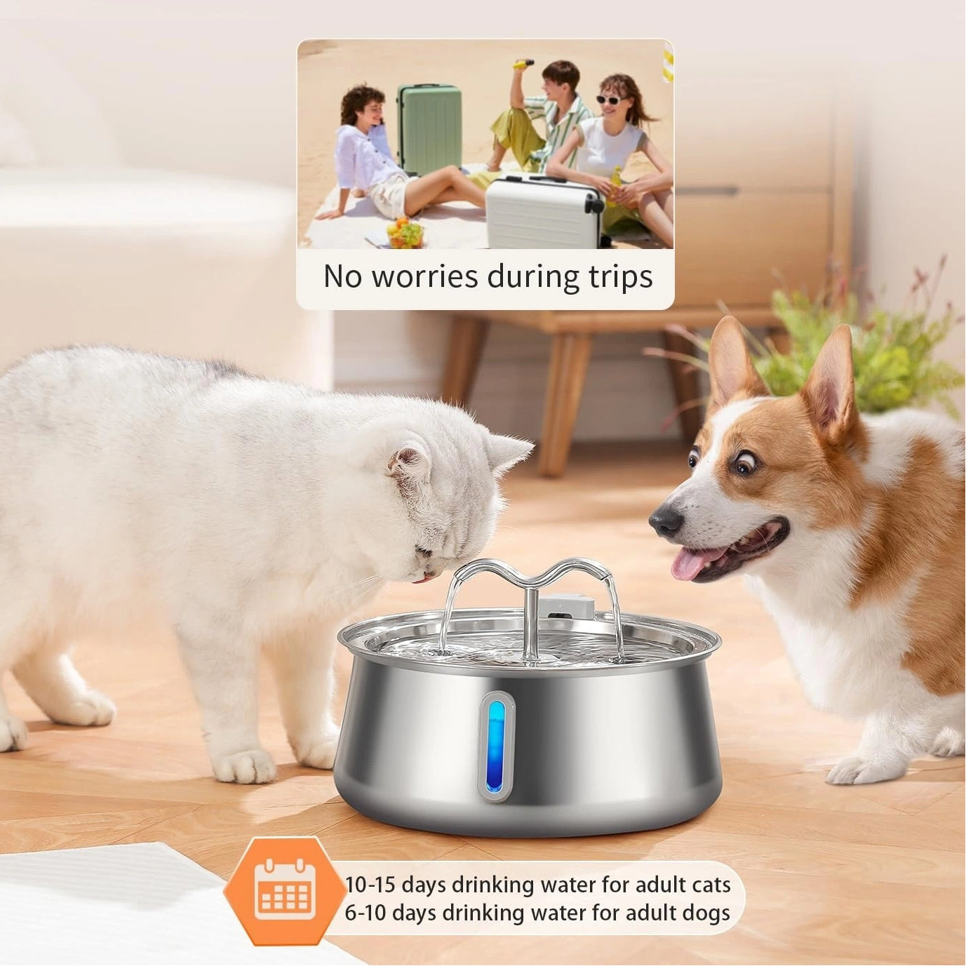 4L Stainless Steel Pet Water Fountain with Faucet Design & Silent Pump