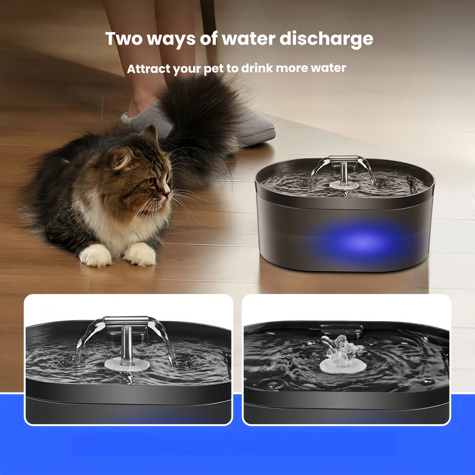 2.2L Plastic Pet Water Fountain with Quiet Pump and Multi-Stage Filtration
