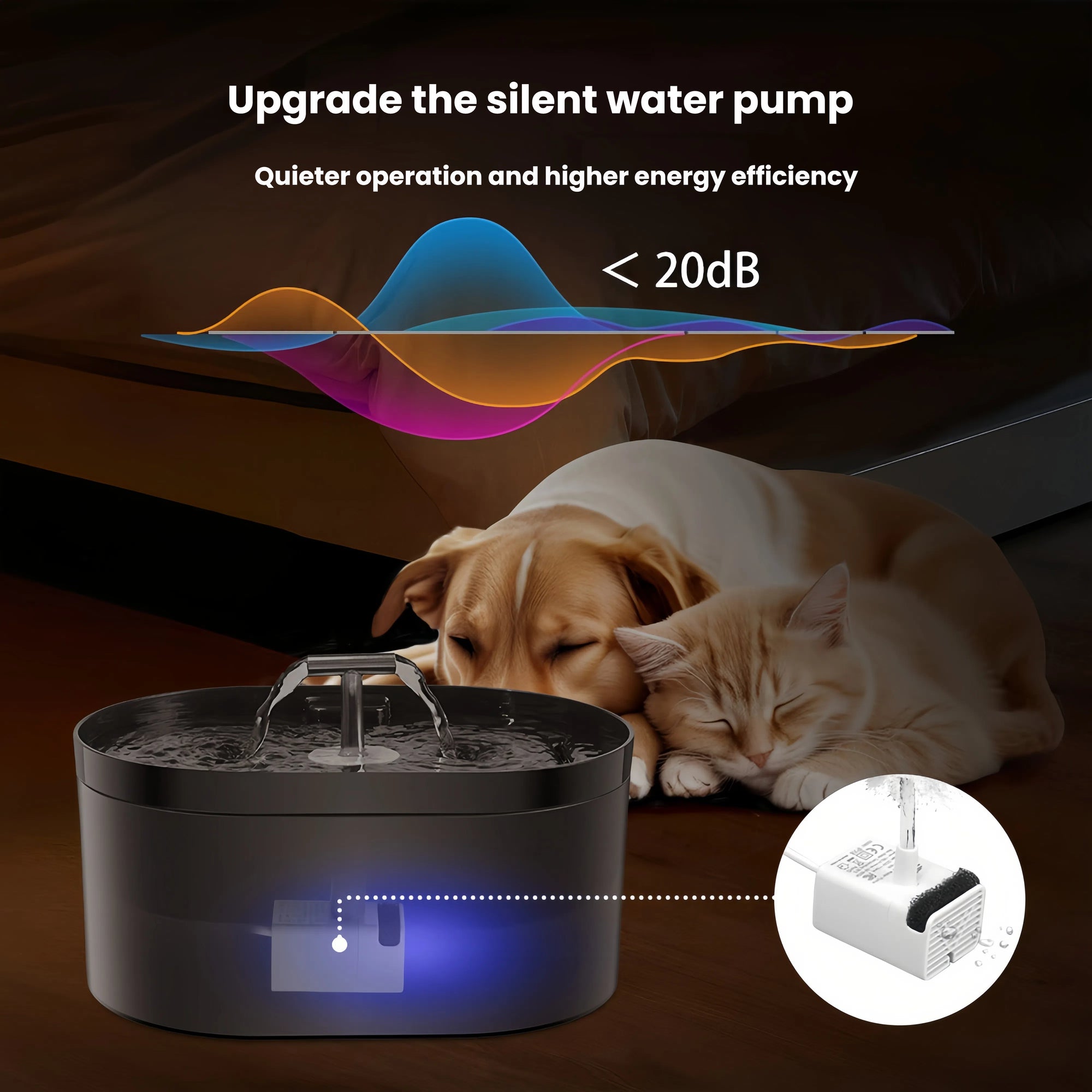2.2L Plastic Pet Water Fountain with Quiet Pump and Multi-Stage Filtration