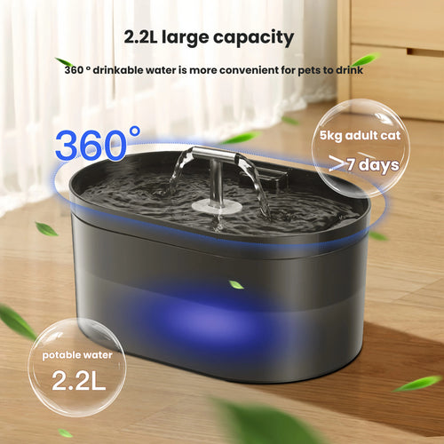 2.2L Plastic Pet Water Fountain with Quiet Pump and Multi-Stage Filtration