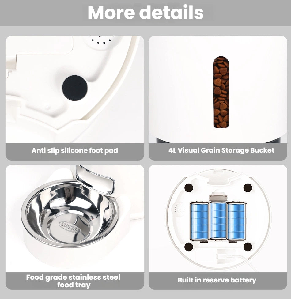 4L Smart Automatic Pet Feeder with APP Control and Stainless Steel Bowl